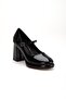 Women's Thick Platform Heeled Shoes Black Patent Leather with Hard Hat - 4