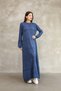Women's Navy Blue Button Detail Round Neck Long Sleeve Distressed Detail Loose Cotton Knit Long Dress - 6