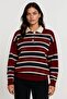 Burgundy Striped Buttoned Polo Neck Knit Sweater - 2