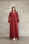 Women's Burgundy Button Detailed Round Neck Long Sleeve Vintage Detailed Loose Cotton Knitwear Long Dress - 3