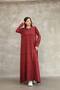 Women's Burgundy Button Detailed Round Neck Long Sleeve Vintage Detailed Loose Cotton Knitwear Long Dress - 4