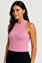 Pink Bearded Textured Sleeveless Knit Crop Blouse - 2