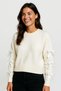 Ecru Ribbon Detailed Casual Long Sleeve Knit Sweater