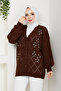 Women's Star Patterned Buttoned Knit Cardigan Bitter Brown - 3