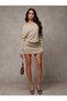 Women's Thessaloniki Fabric Off-The-Shoulder Boat Neck Asymmetrical Neckline Long Sleeve Flowy Tight Mini Chic Dress - 2