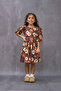 Girl's Brown Daisy Patterned Satin Flared Dress - 6