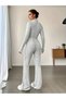 Half Turtleneck and High Waist Ribbed Ribbed Sports Casual Bottom Top Ribbed Two-Piece Suit Black - 6