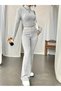 Half Turtleneck and High Waist Ribbed Ribbed Sports Casual Bottom Top Ribbed Two-Piece Suit Black - 7