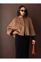 Women's Brown Cape Model Stylish Poncho with Collar Brooch - 2