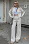 Beige Cara Polo Collar Two-Way Zip Crop Pants Women's Knit Set