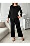 Women's long sleeve crew neck sequin viscose two-thread blouse and pants two-piece set - 2