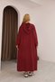Women's Burgundy Hooded Pocketed Distressed Detailed Cotton Long Sleeve Knitwear Long Dress - 7