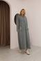 Women's Gray Hooded Pocketed Distressed Detailed Cotton Long Sleeve Knitwear Long Dress - 6