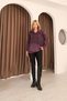 Women's Purple Hooded Detail Kangaroo Pocket Distressed Loose Cotton Knitwear Sweater - 2