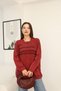 Women's Burgundy Round Neck Distressed and Ripped Detailed Pocketed Long Sleeve Loose Cotton Knitwear Sweater Blouse - 6