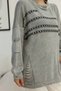 Women's Gray Round Neck Distressed and Ripped Detailed Pocketed Long Sleeve Loose Cotton Knitwear Sweater Blouse - 2