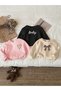 Children's Advantage Package Black Pink Beige Crew Neck 3 Thread Printed Oversize Sweatshirt