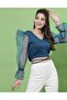 Teal Blue Puff Sleeve With Strap Top - 2