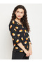 Orange Print Top in Black – 100% Cotton - 3