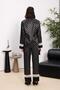 Women's Satin Front Buttoned Long Sleeve Pajama Set with Eye Patch and Buckle Gift - 3