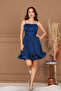 Chiffon Ruched Detail Strap Mini Dress - Dark Blue