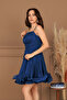 Chiffon Ruched Detail Strap Mini Dress - Dark Blue - 5