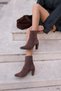 Cezary Women's Brown Genuine Leather Suede Heelled Booties - 6
