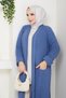 Women's Winter Casual Pocketed Gray Long Cardigan Blue - 2