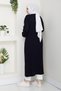 Women's Anthracite Basket Knit Buttoned Full Length Knitwear Cardigan Navy Blue - 7