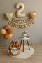 Cream Brown 2Nd Birthday Balloon Set |   Happy Birthday Banner + Heart Foil + Balloon Stand Included