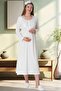 Women's Ecru Shawl Collar Lace Embroidered Special Design Maternity Nightgown Dressing Gown Set 2 Piece Set - 4