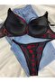 Women's Kiss Print Drawstring Underwire Padded Push up Bra Set Lingerie Set - 4