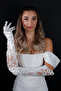 Satin and Lace Detailed Bridal Wedding Gloves - 3