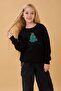 Girl's Crew Neck Embroidered Winter Sweatshirt – Black - 2