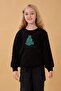 Girl's Crew Neck Embroidered Winter Sweatshirt – Black