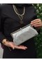 Stone Detailed Wavy Women's Portfolio Clutch Evening Bag with Card Holder Gift - 2