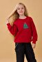 Girl's Crew Neck Embroidered Winter Sweatshirt – Red - 4