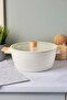 Cookwood Beige Induction Base Ceramic Deep Pot with Wooden Handle and Lid 24 cm
