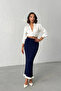Women's Navy Blue Ribbed Elegant Knitwear Skirt (Size S/M) - 5