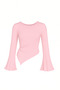Pink Round Neck Drape Detail Spanish Sleeve Hijab Matching Top Blouse - 2