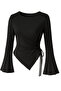 BLACK Round Neck Drape Detail Spanish Sleeve Modest Compatible Top Blouse - 3