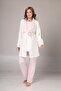 Winter Self-Patterned Lace Detailed Maternity Pajama Set with Dressing Gown - 7