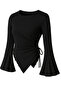 BLACK Round Neck Drape Detail Spanish Sleeve Modest Compatible Top Blouse
