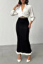 Women's Black Corded Fabric Elegant Knit Skirt - 2
