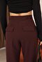 Women's Burgundy Slim Fit Pocketed Fabric Trousers - 4