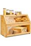 Double Lyer Bamboo Bred Box Lrge Wooden Kitchen Counter Storage Bin Trnsprent Windows
