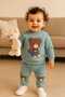 Sitting Bear with Embroidered Suezene, Winter Sharpened 3-Ply Fabric, Baby Boy Top and Bottom 2-Piece Set