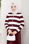 Women's Skirt Top Button Detailed Striped Knitwear Hijab Cardigan - Burgundy