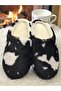 Women's Black and White House Slippers Soundproof Soft Comfortable Wool Slippers - 5