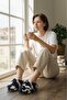 Women's Black and White House Slippers Soundproof Soft Comfortable Wool Slippers - 2